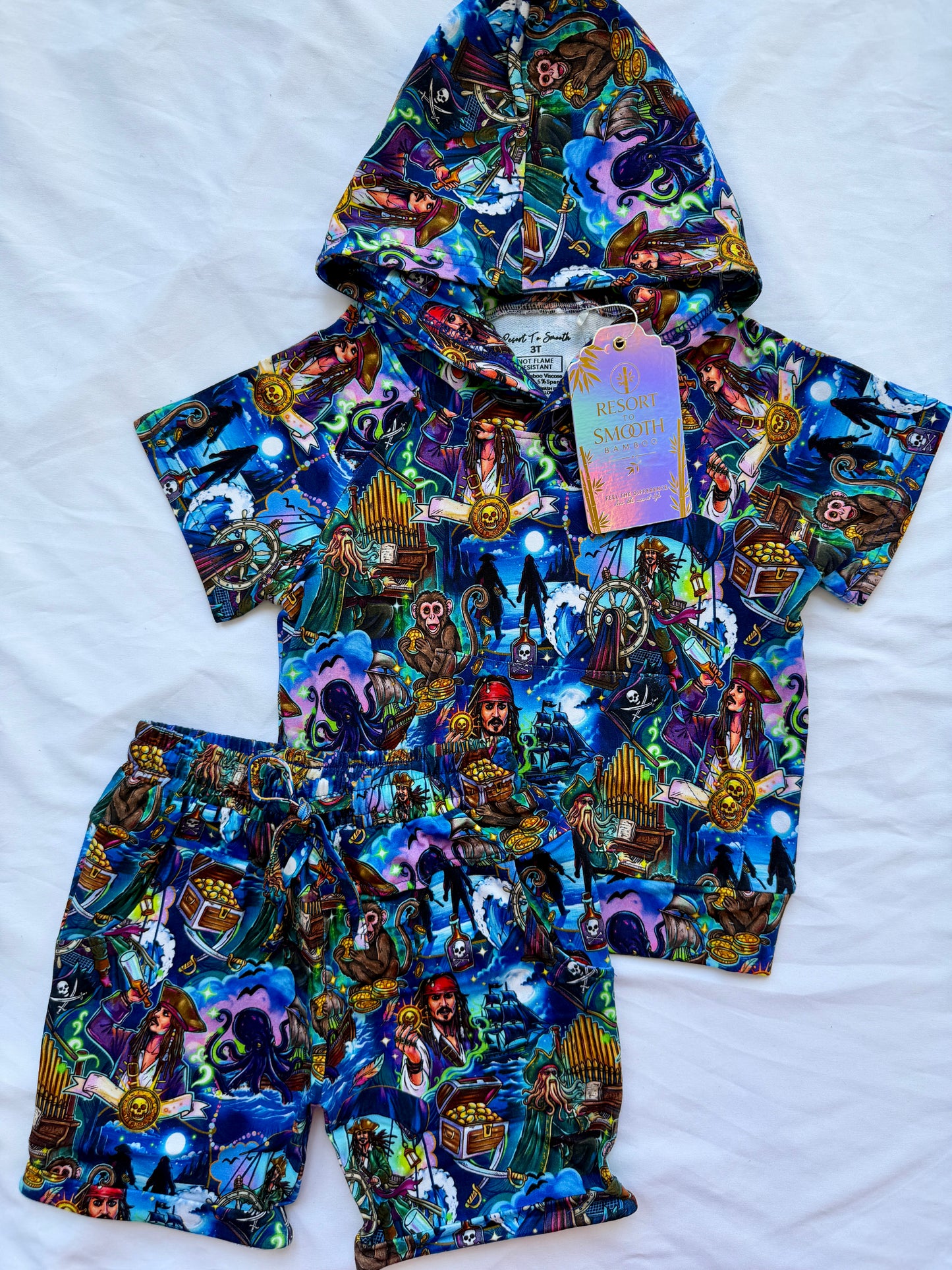 Pirates French Terry Bamboo Short Sleeve Hoodie With Daywear Short Set