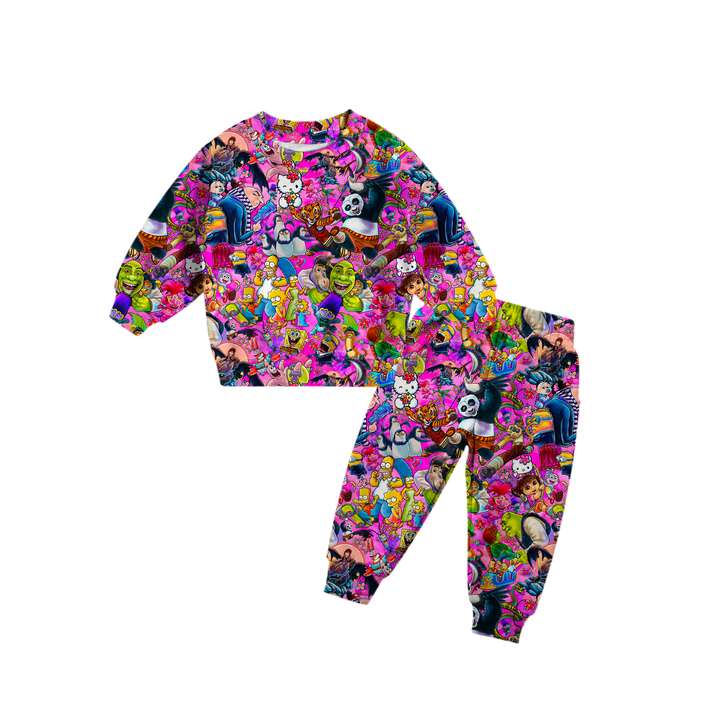 Pink Duo Crew Neck Jogger Set French Terry Bamboo (LOOSE FIT)