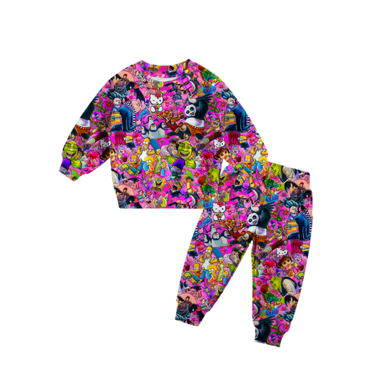 Pink Duo Crew Neck Jogger Set French Terry Bamboo (LOOSE FIT)