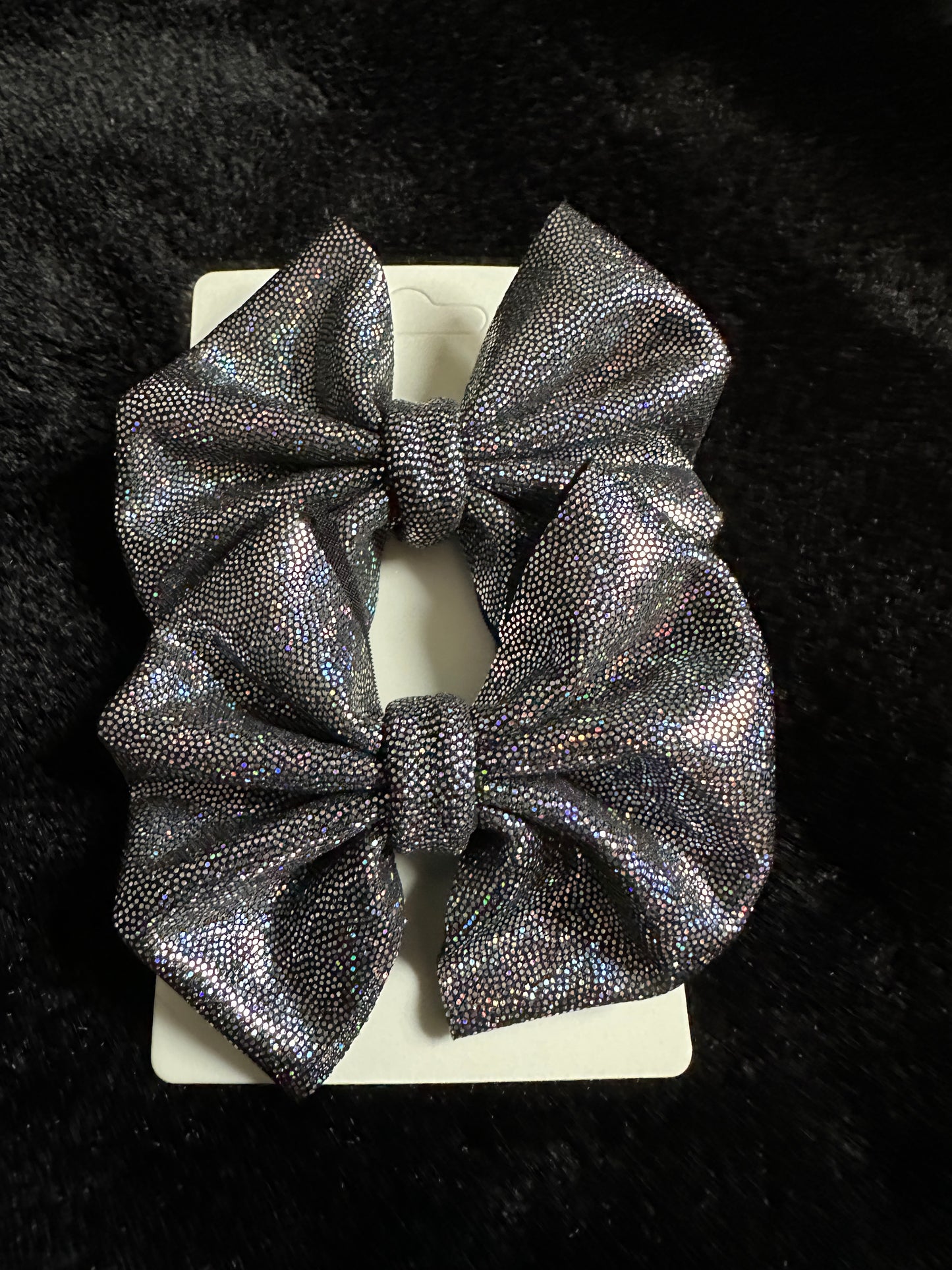 Black Glitz Holographic Piggie 3” Bow Set