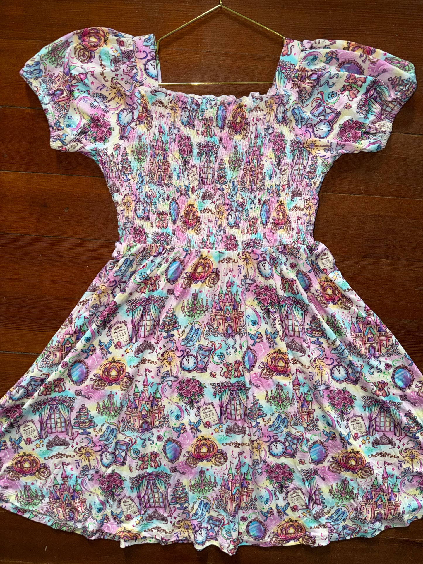“ Glass Slipper ” Short Sleeve SMOCKED Bamboo Twirl Dress