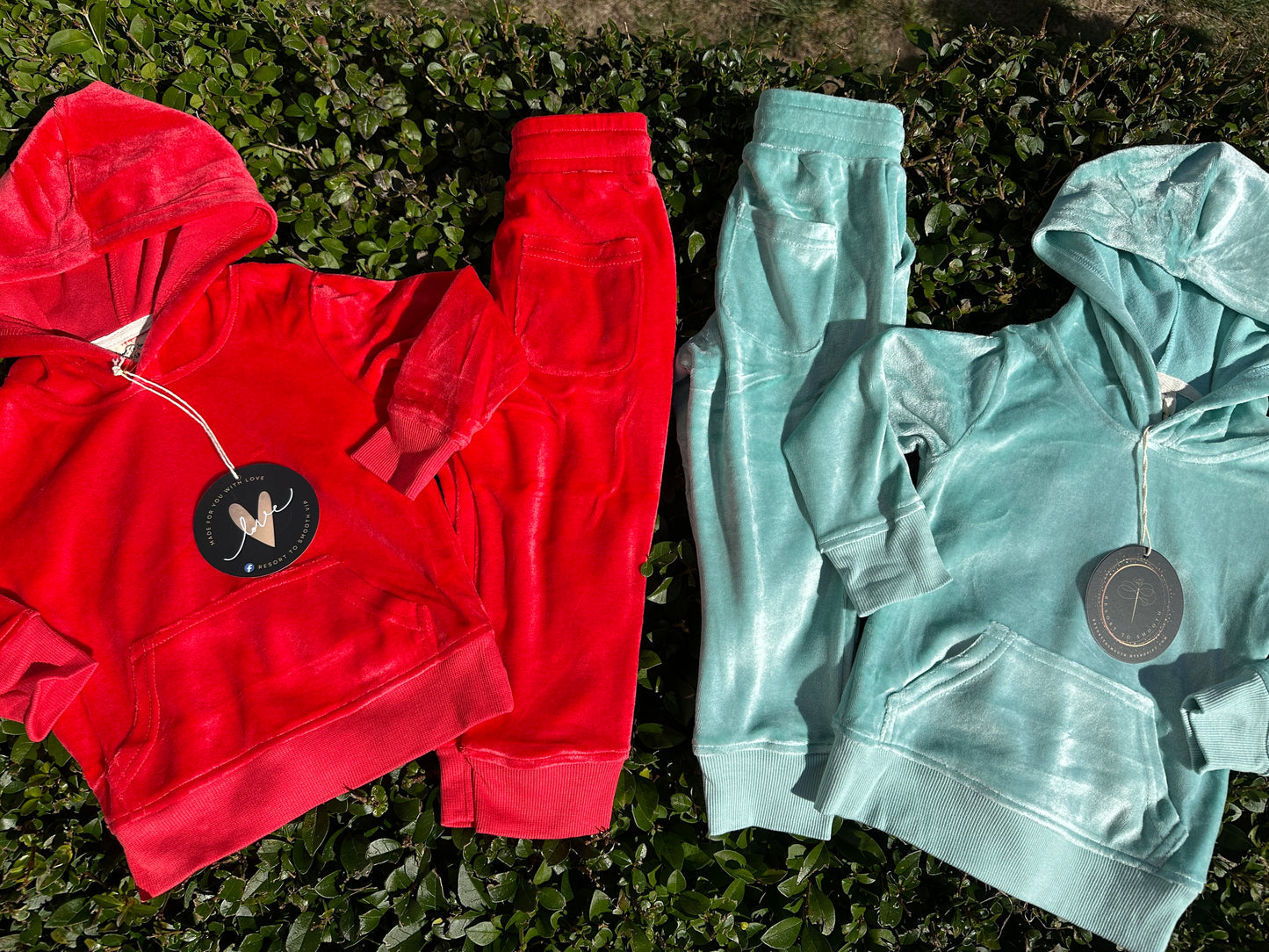 BRIGHT RED BAMBOO VELOUR HOODED JOGGER SET