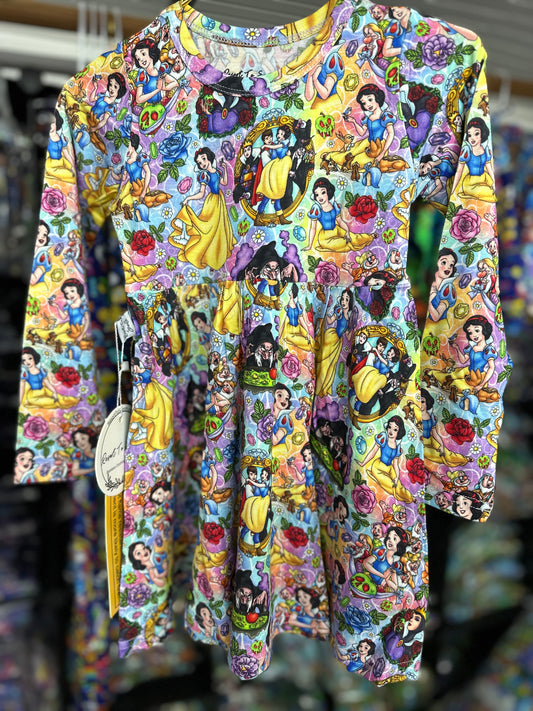 ‘Snow White ” Long Sleeve Bamboo Twirl Dress