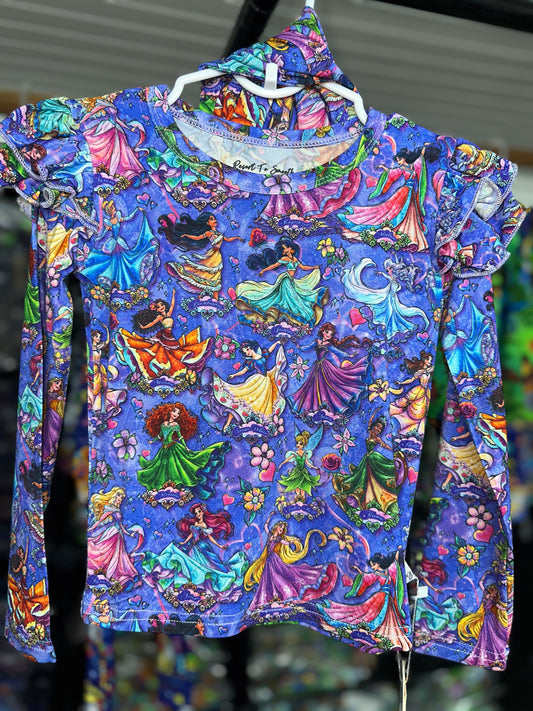 “Dancing Princesses”  Bamboo Long Flutter Sleeve Pants Set