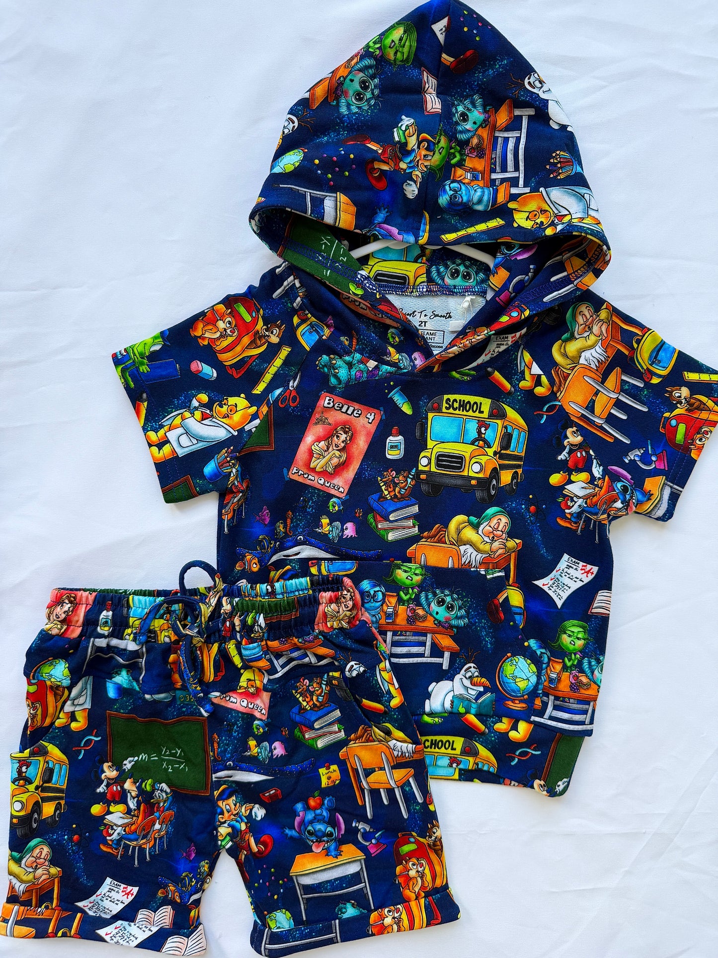 Back To School French Terry Bamboo Short Sleeve Hoodie With Daywear Short Set