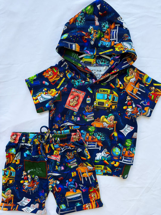 Back To School French Terry Bamboo Short Sleeve Hoodie With Daywear Short Set