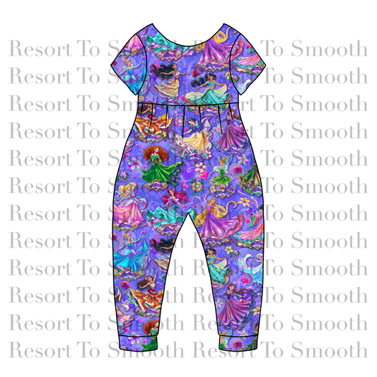 “ Dancing Princesses ” Short Sleeve Bubble Romper Bamboo