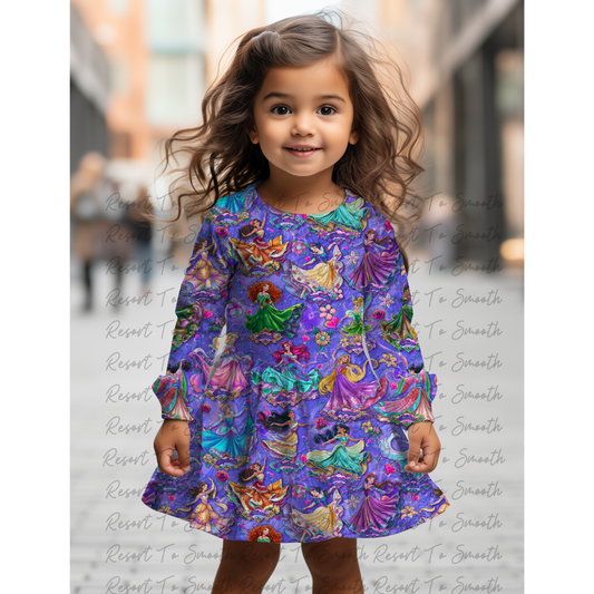 “ Dancing Princesses ” Long Sleeve Bamboo Twirl Dress