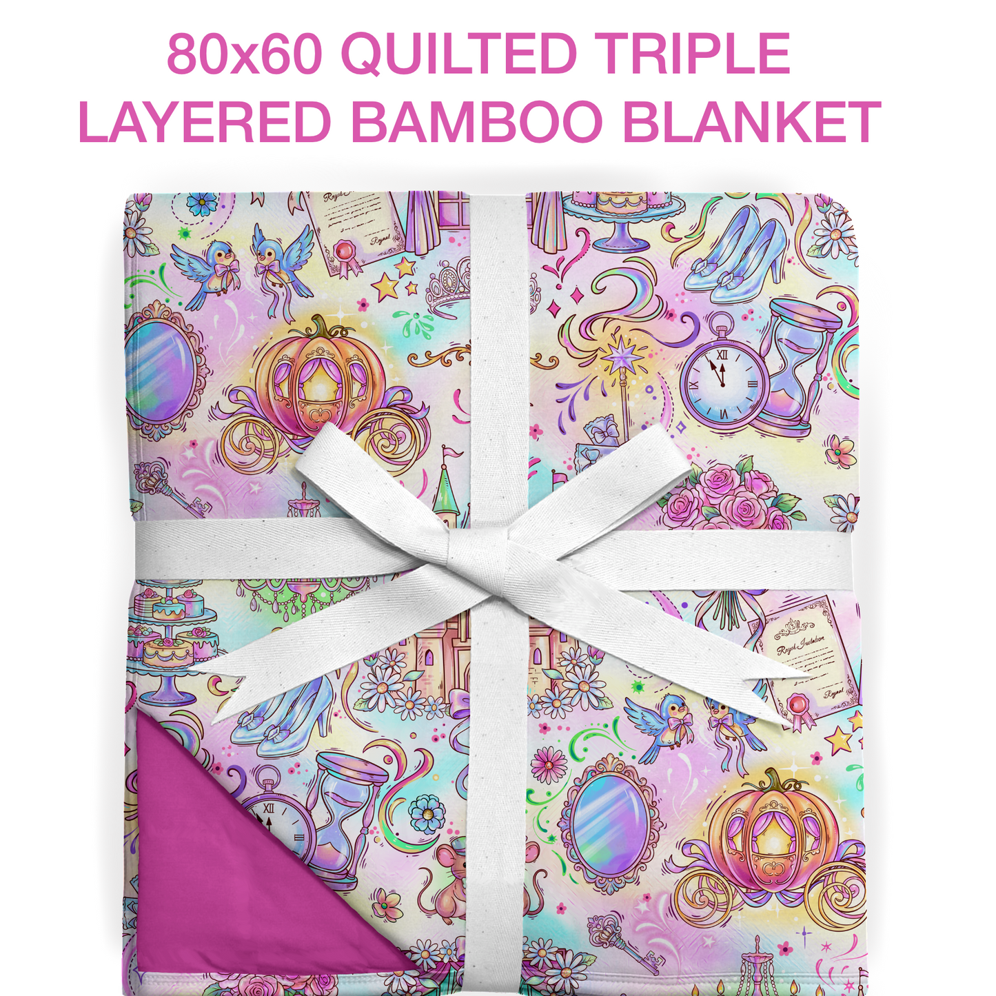 “ Glass Slipper ” 80x60” Triple Layered QUILTED Bamboo Blanket