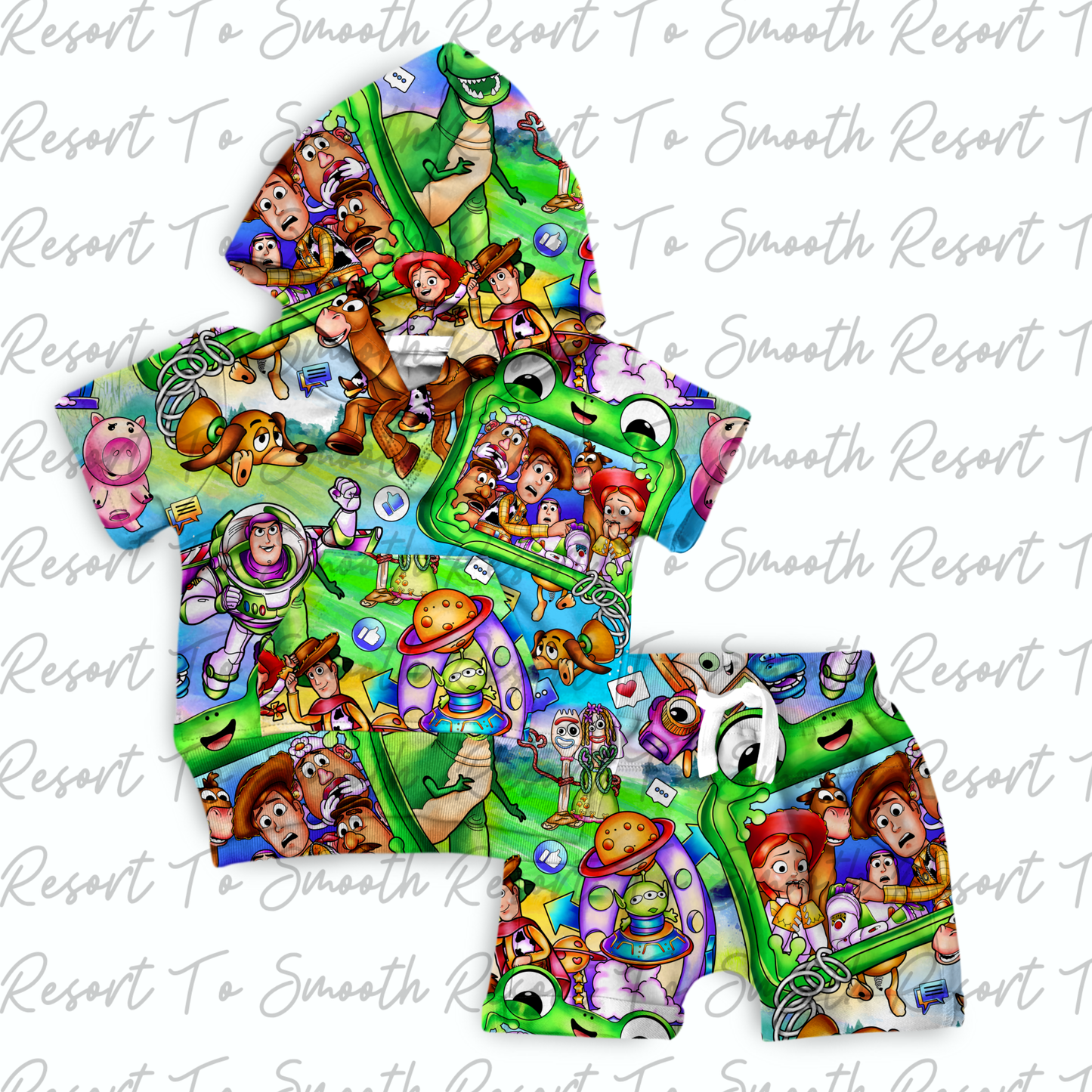 Lillypad French Terry Bamboo Short Sleeve Hoodie With Daywear Shorts Set