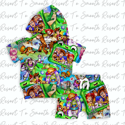 Lillypad French Terry Bamboo Short Sleeve Hoodie With Daywear Shorts Set