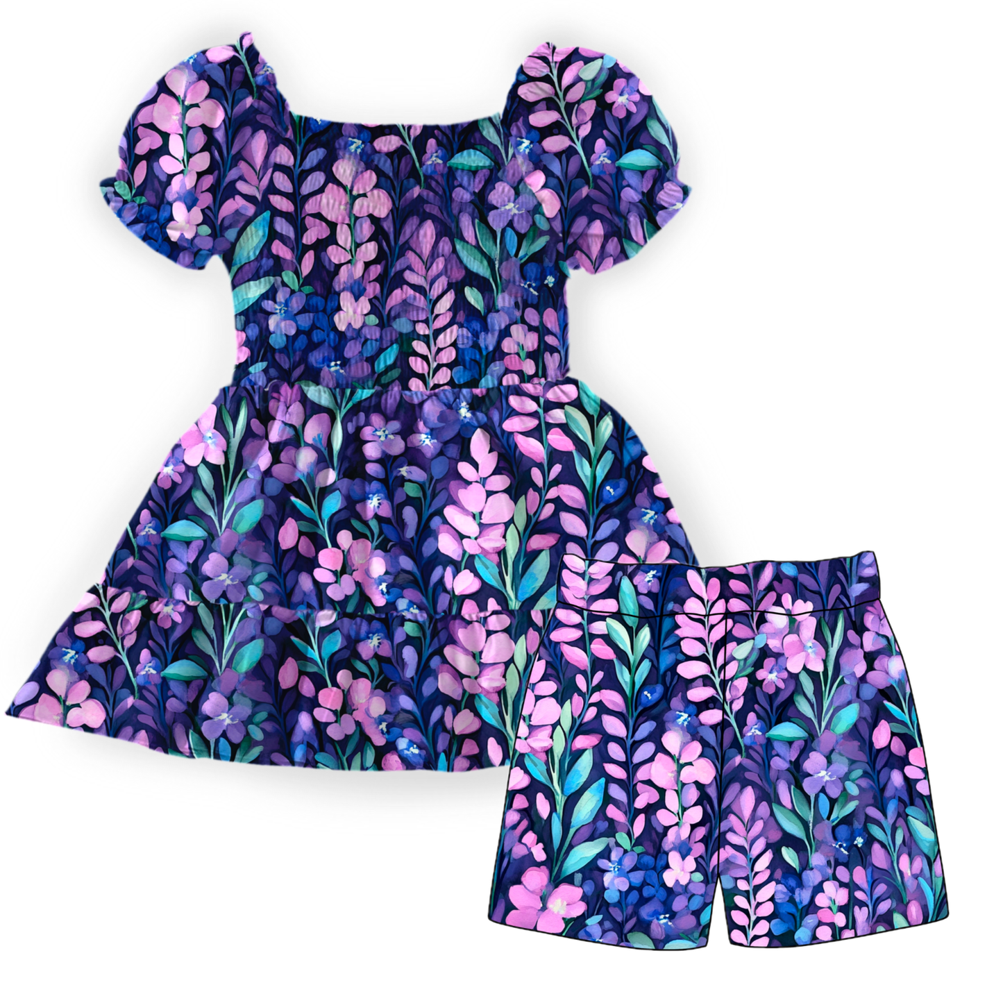 Lavender Field Short Sleeve Smocked Bamboo Twirl Dress With Shorts *NO CODES *