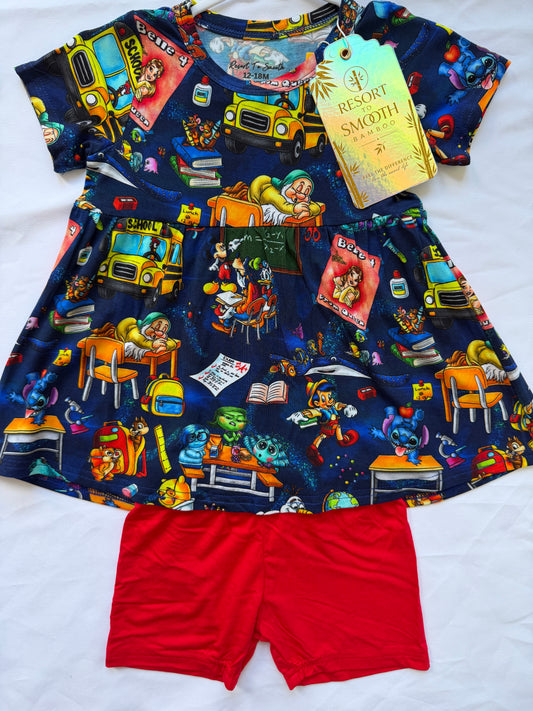Back To School Short Sleeve Bamboo Peplum Set