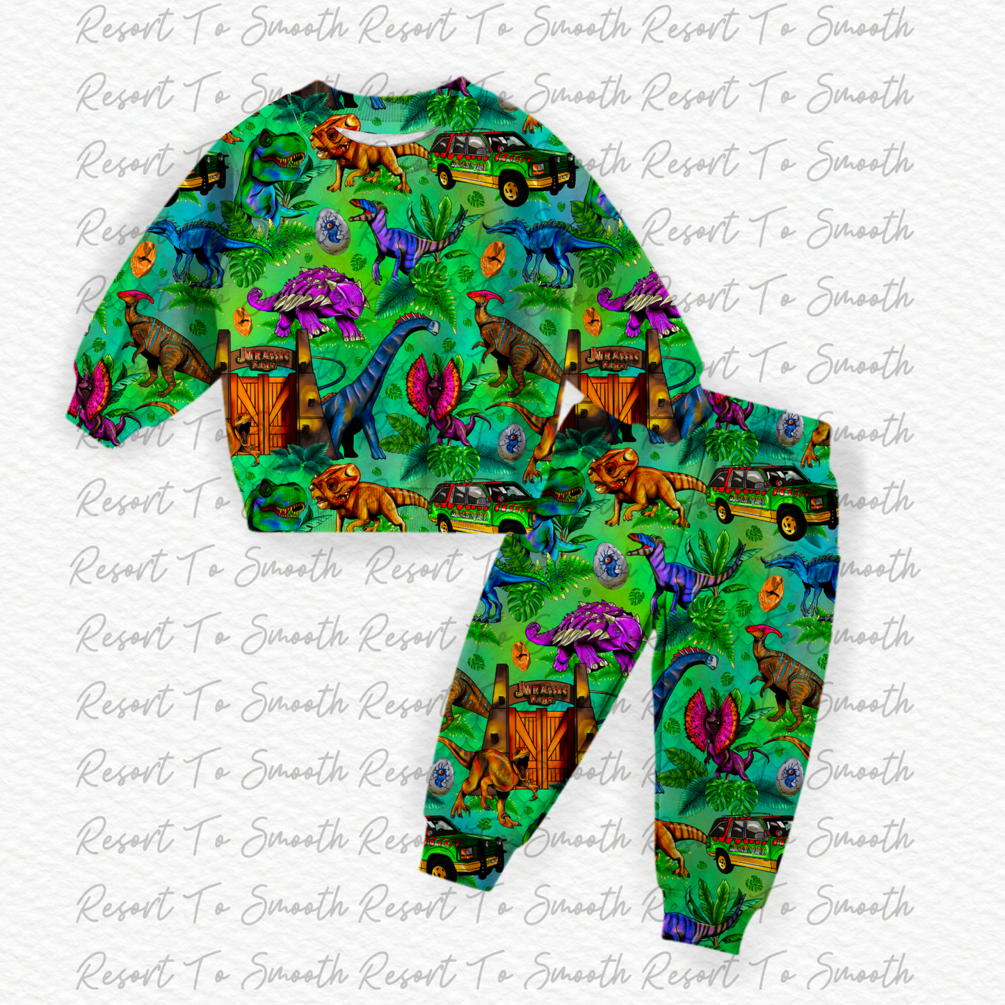 Dino Crew Neck Jogger Set Terry Bamboo