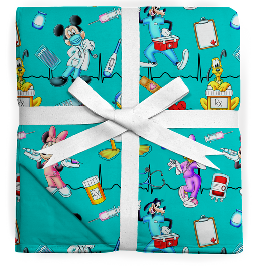 85”x65” Minis Medical Team Triple Layered QUILTED Bamboo Blanket